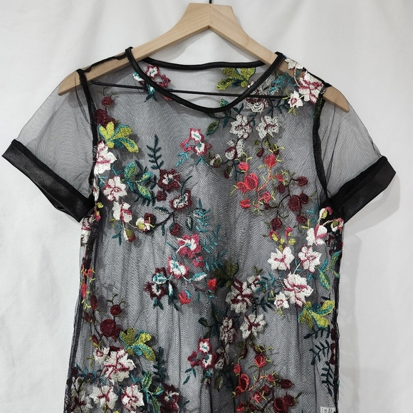 Black Sheer Women's Dress Size XS Colorful Floral Festival Art To Wear Eclectic - Picture 3 of 6